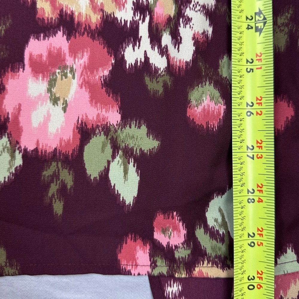 Women Tulip Back Top 2X Burgundy Pink Floral Print 3/4 Sleeve Tunic Dark Cottage - Picture 8 of 13
